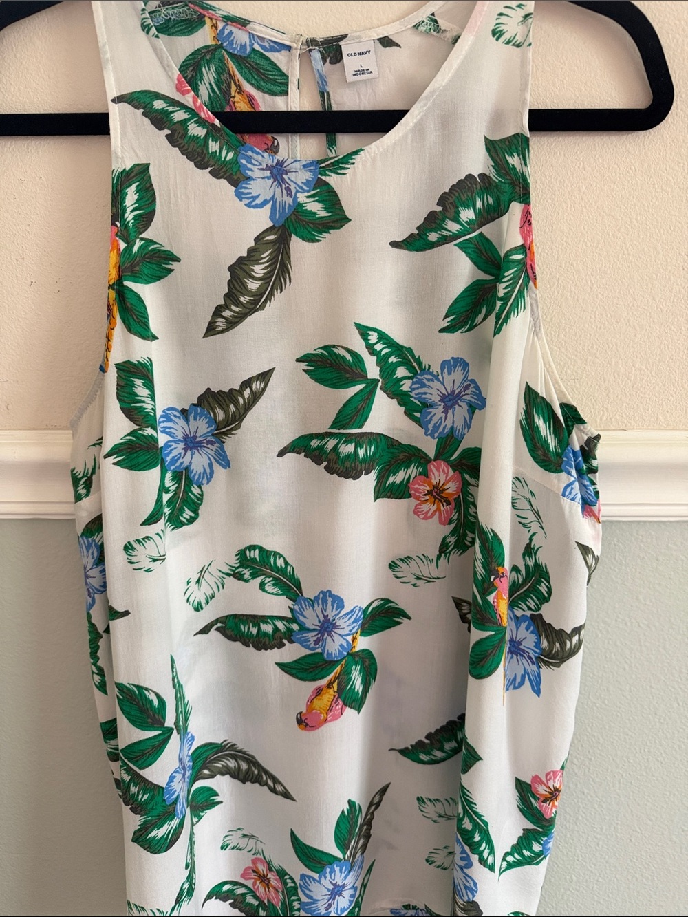 Old Navy White Tropical Floral Tank with Blue, Green and Pink Accents